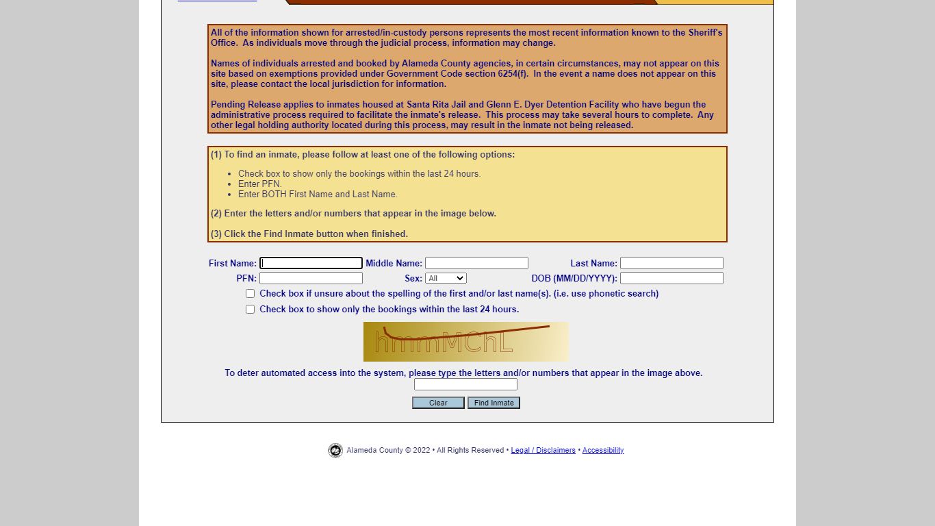 Alameda County Inmate Search