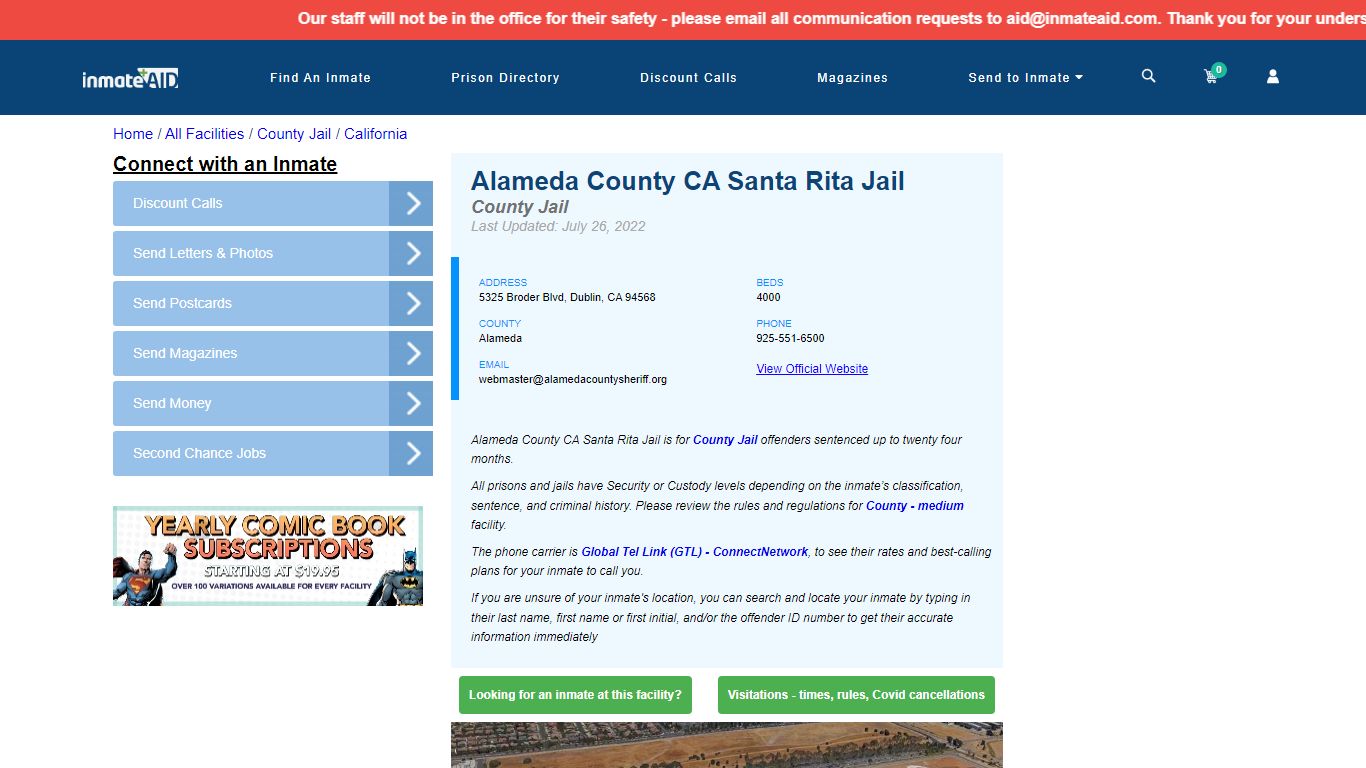 Alameda County CA Santa Rita Jail - Inmate Locator - Dublin, CA